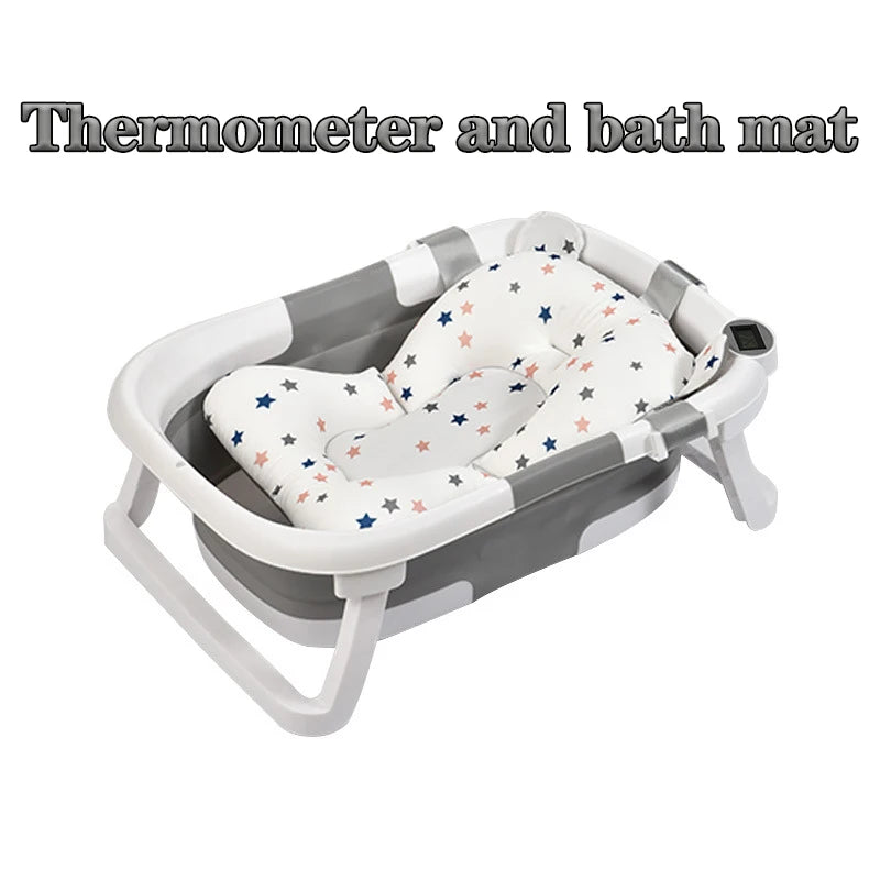 Real-Time Temperature Silicone Baby Take a Bath Bathtub Non-Slip Foot Bath Bucket Folding Bathroom with Temperature Sensing
