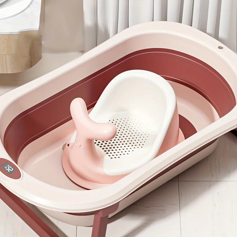 Real-Time Temperature Silicone Baby Take a Bath Bathtub Non-Slip Foot Bath Bucket Folding Bathroom with Temperature Sensing