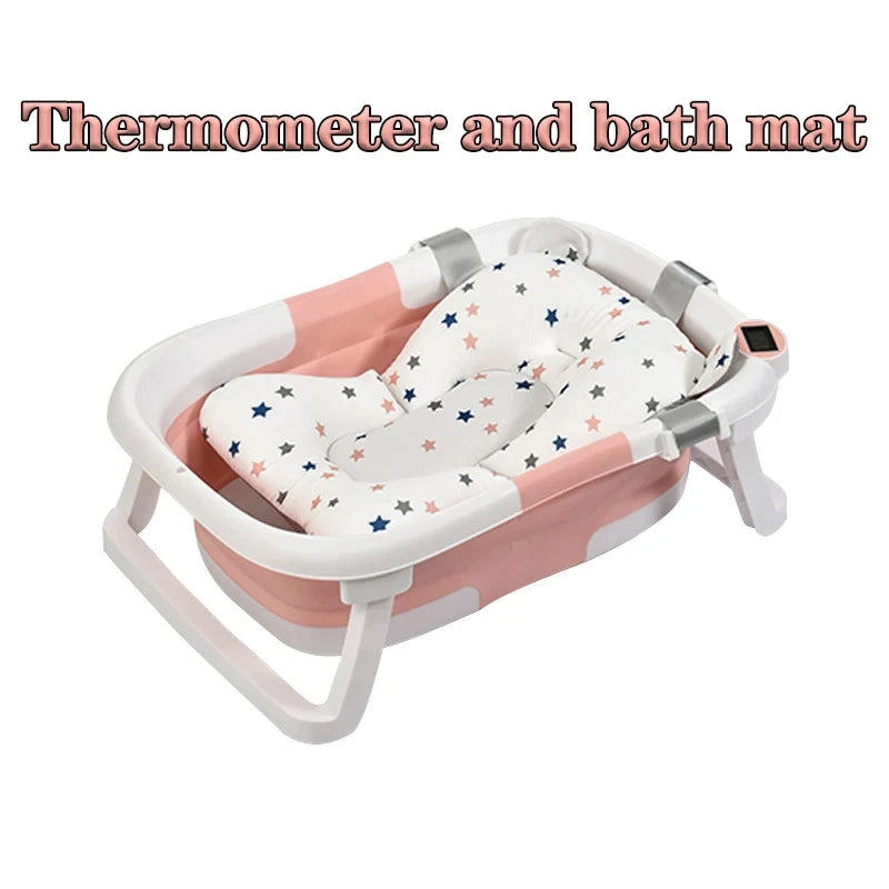 Real-Time Temperature Silicone Baby Take a Bath Bathtub Non-Slip Foot Bath Bucket Folding Bathroom with Temperature Sensing