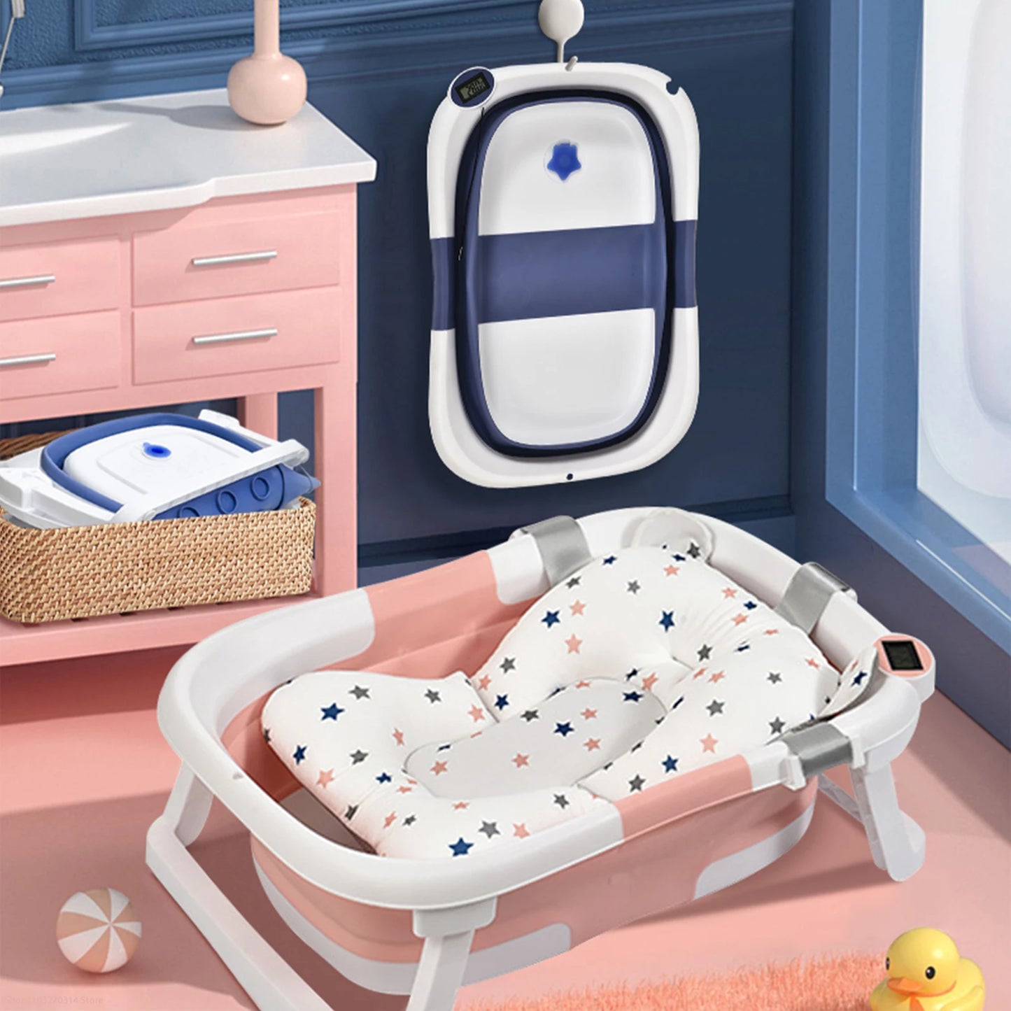 Real-Time Temperature Silicone Baby Take a Bath Bathtub Non-Slip Foot Bath Bucket Folding Bathroom with Temperature Sensing