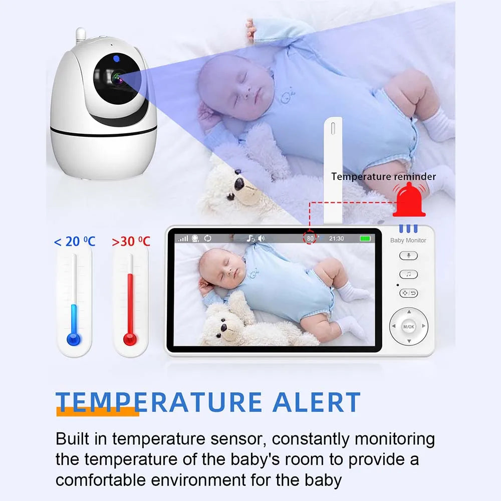 Ultimate 5-Inch HD Video Baby Monitor with PTZ Zoom, Lullabies & Temperature Alerts for Peace of Mind