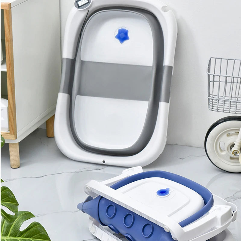 Real-Time Temperature Silicone Baby Take a Bath Bathtub Non-Slip Foot Bath Bucket Folding Bathroom with Temperature Sensing