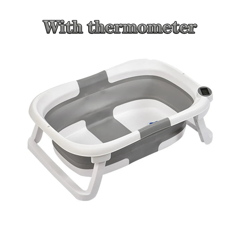 Real-Time Temperature Silicone Baby Take a Bath Bathtub Non-Slip Foot Bath Bucket Folding Bathroom with Temperature Sensing