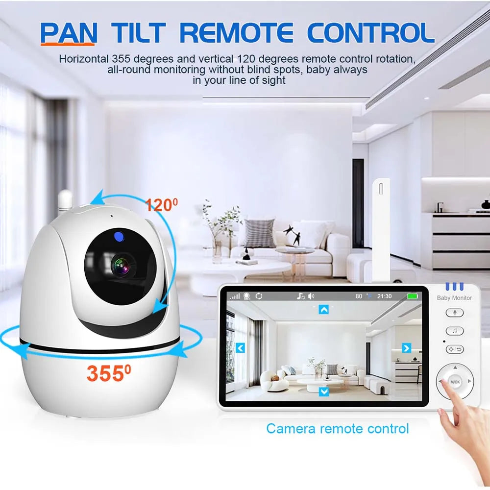 Ultimate 5-Inch HD Video Baby Monitor with PTZ Zoom, Lullabies & Temperature Alerts for Peace of Mind
