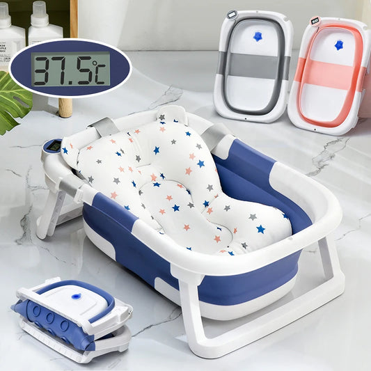 Real-Time Temperature Silicone Baby Take a Bath Bathtub Non-Slip Foot Bath Bucket Folding Bathroom with Temperature Sensing